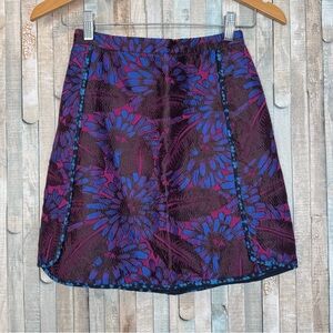 J Crew 0 Piped Jacquard Floral Print Mini Length Skirt Pink Blue Brocade $128